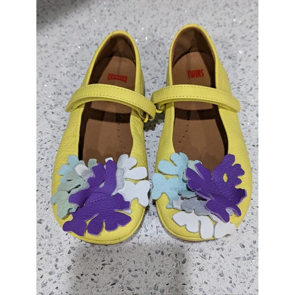Camper Kids Ballerina Twins Ballet Flat Yellow Leather Mary Jane Girls Size 33 1